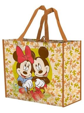 Mickey & Minnie Fall Leaves XtraLarge Tote Bag Disney Reusable Shopping Bag NWT